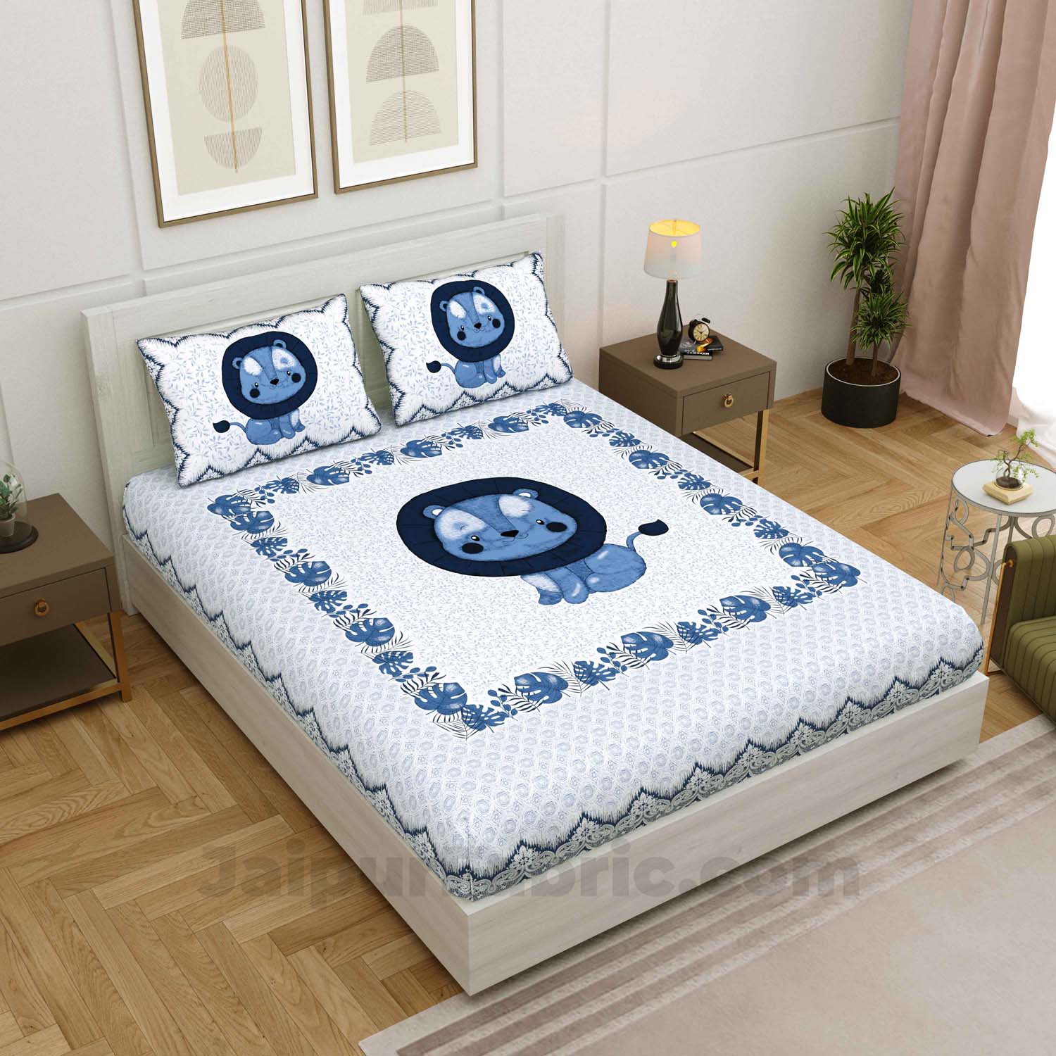 Kids Lucky Leo Blue King Size Bedsheet