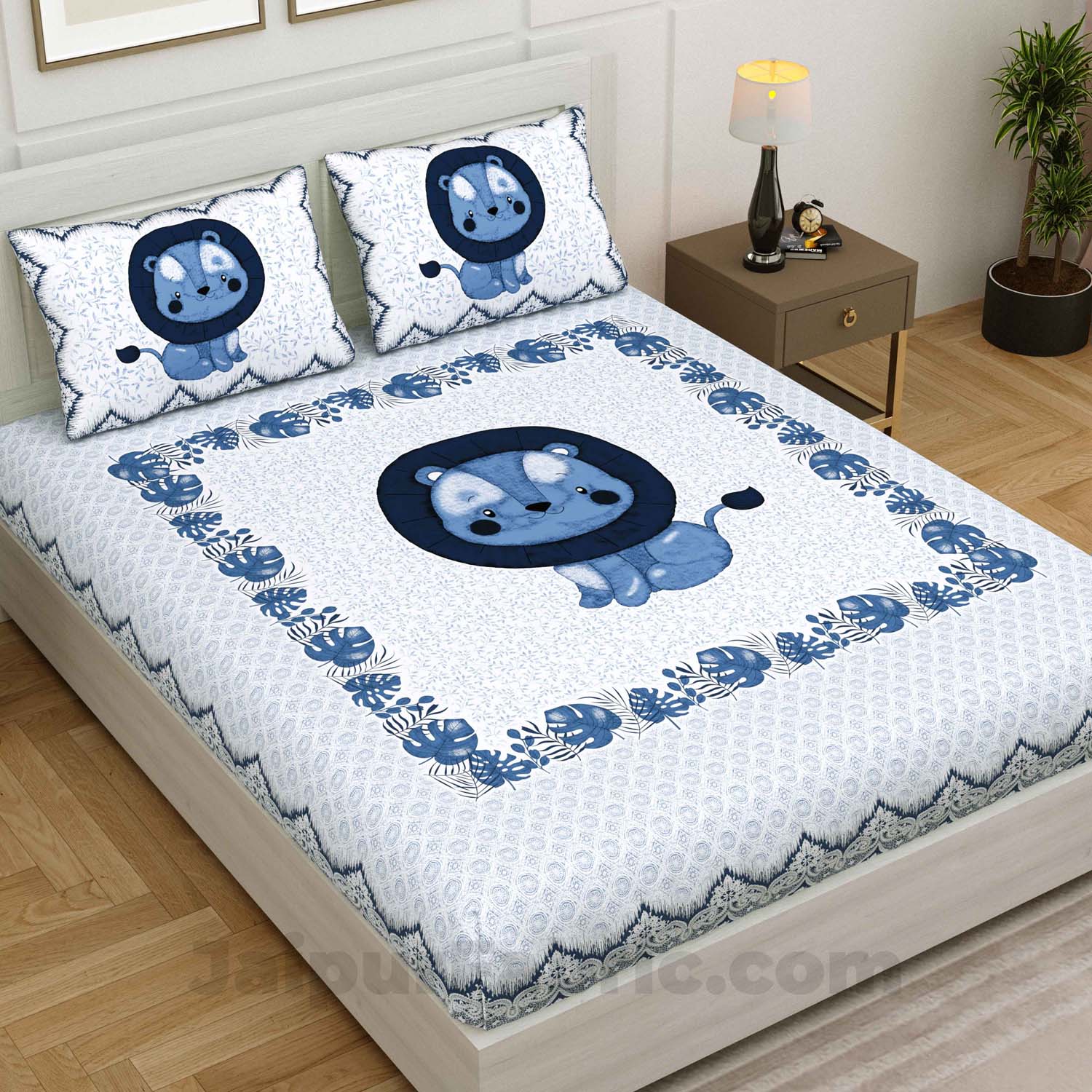 Kids Lucky Leo Blue King Size Bedsheet