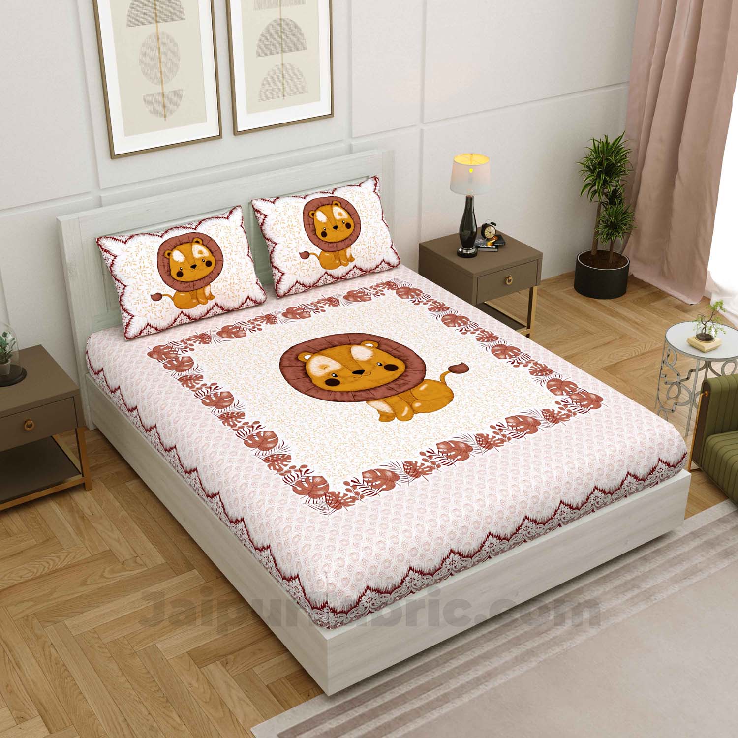 Kids Lucky Leo Pink King Size Bedsheet