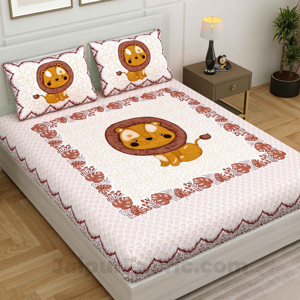 Kids Lucky Leo Pink King Size Bedsheet