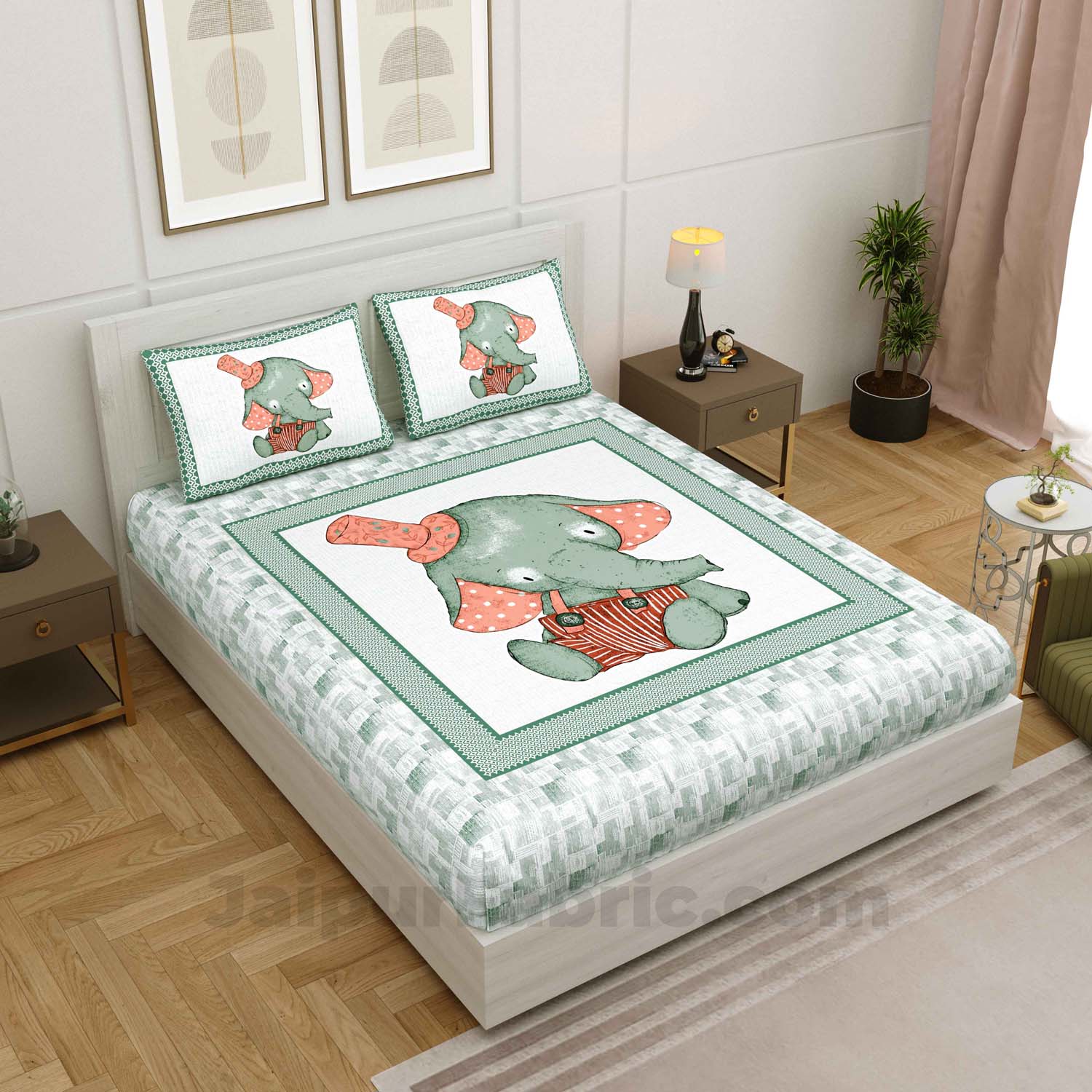 Kids Jolly Jumbo Green King Size Bedsheet