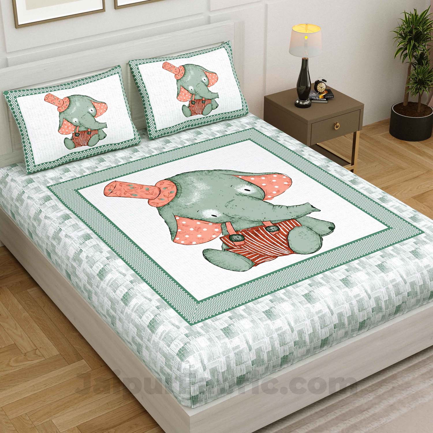 Kids Jolly Jumbo Green King Size Bedsheet