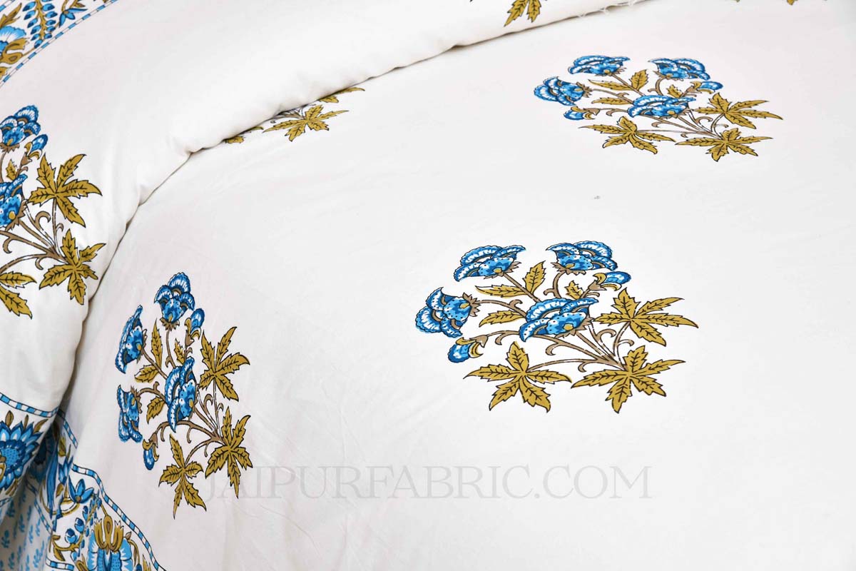 Blue Rajasthan Royal Super Fine Cotton Block Print King Size Bedsheet