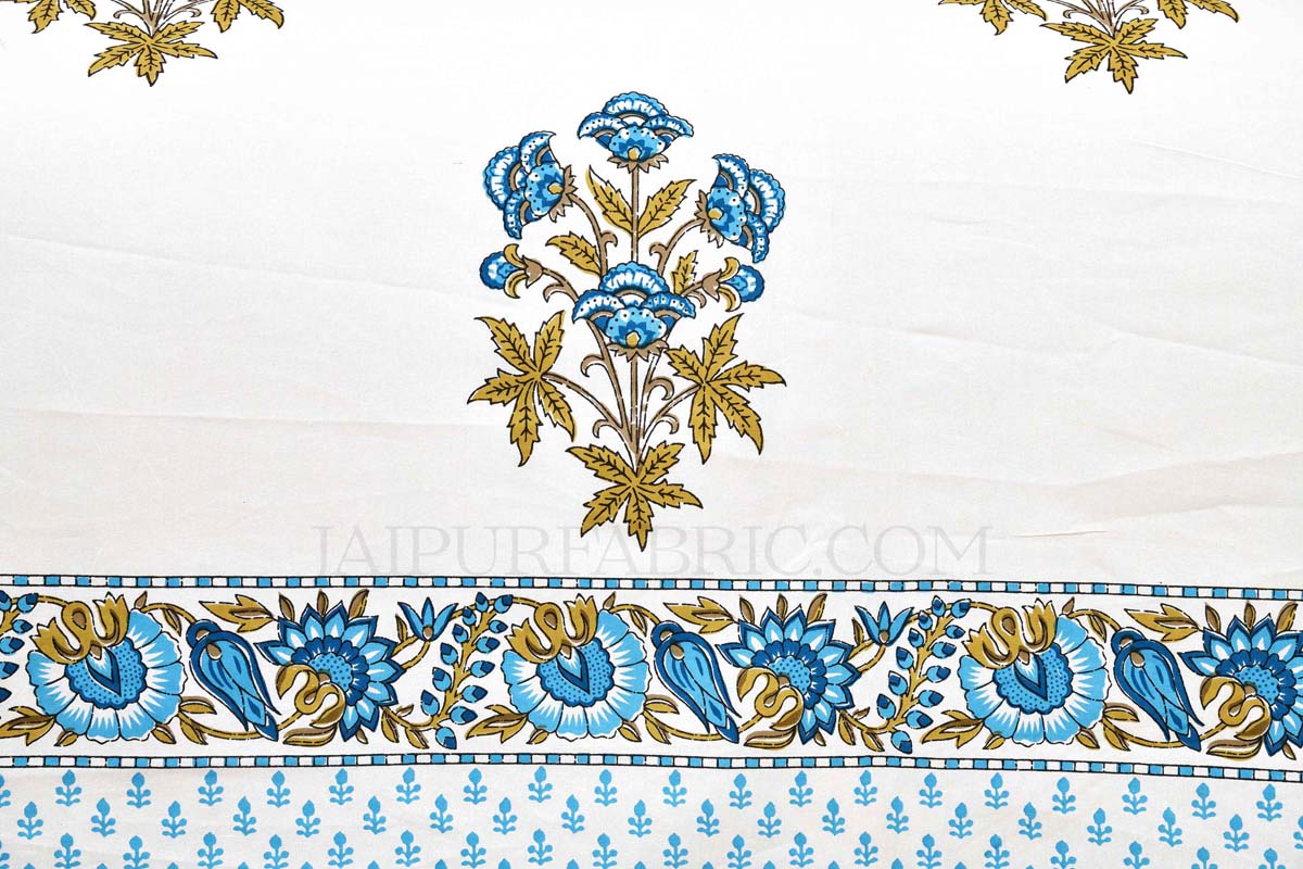 Blue Rajasthan Royal Super Fine Cotton Block Print King Size Bedsheet