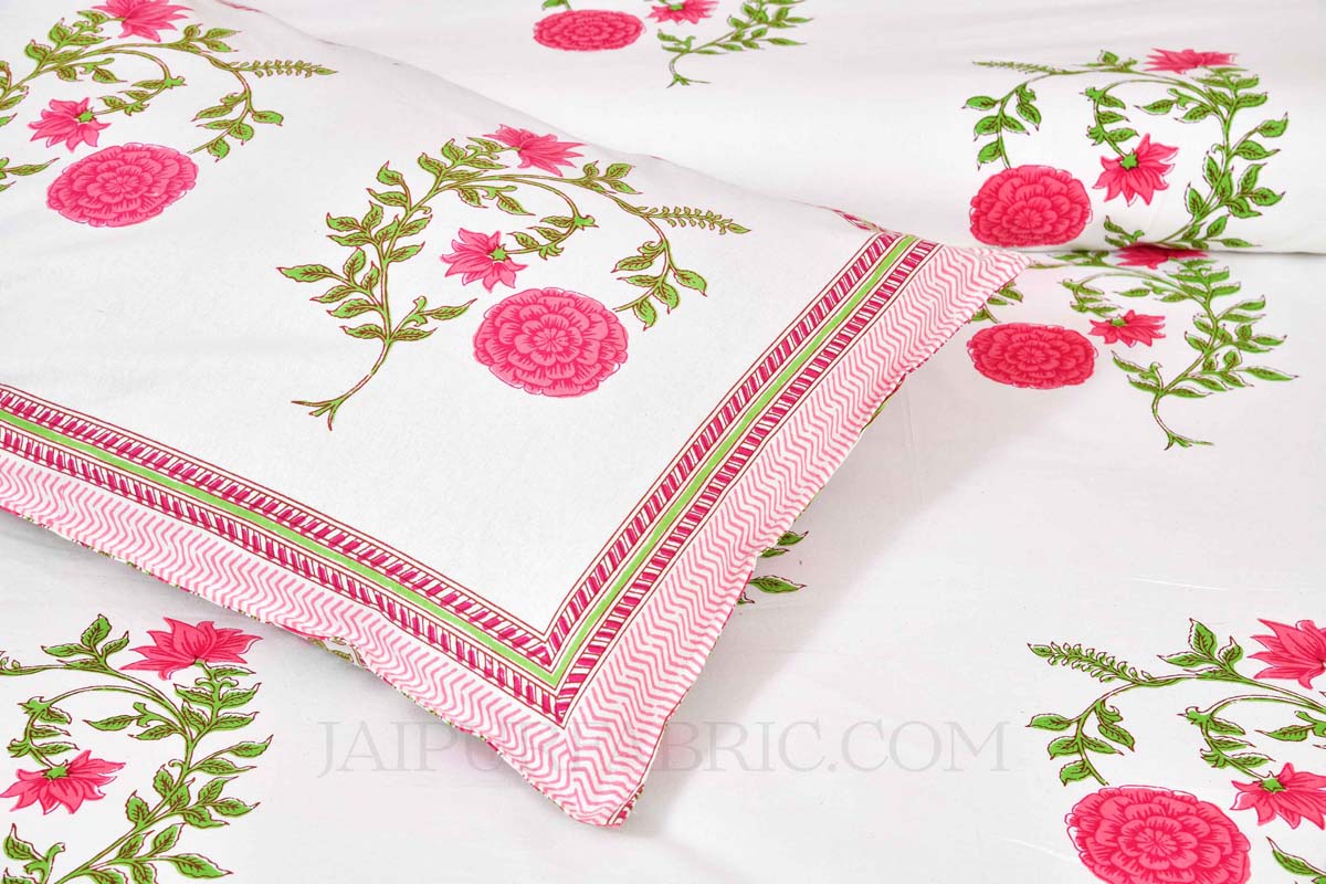 Rani Pink Cherry blossom Super Fine Cotton Block Print King Size Bedsheet