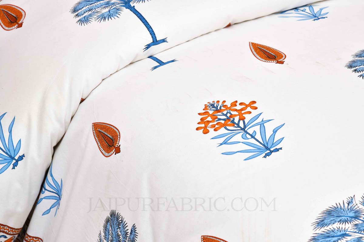 Blue Palm Tree  Super Fine Cotton Block Print King Size Bedsheet