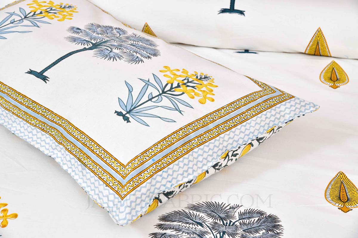 Golden Palm Tree Super Fine Cotton Block Print King Size Bedsheet