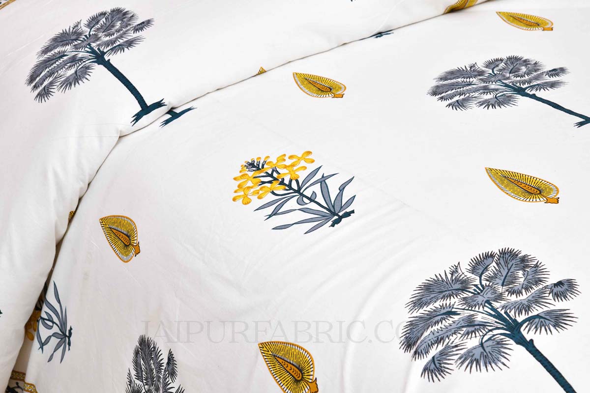 Golden Palm Tree Super Fine Cotton Block Print King Size Bedsheet