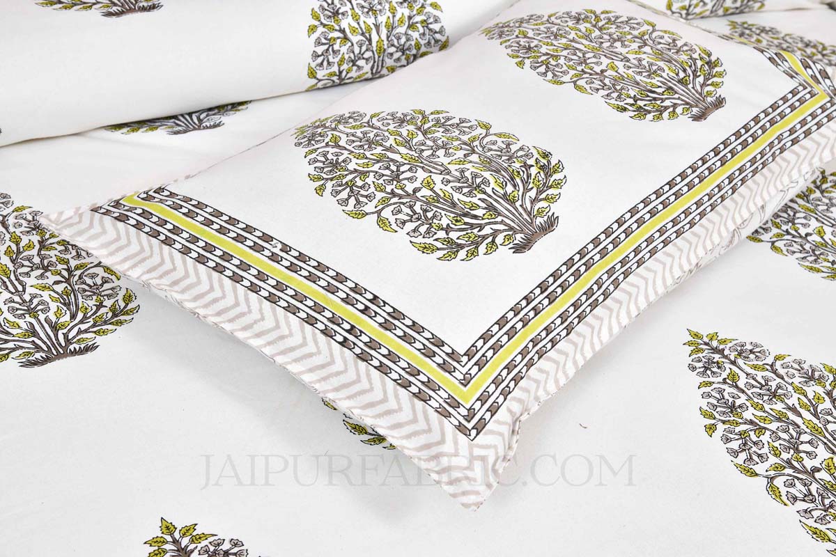 Green Mughal Jaal Super Fine Cotton Floral Block Print King Size Bedsheet