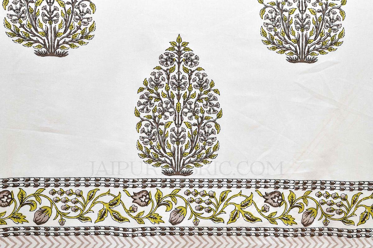 Green Mughal Jaal Super Fine Cotton Floral Block Print King Size Bedsheet