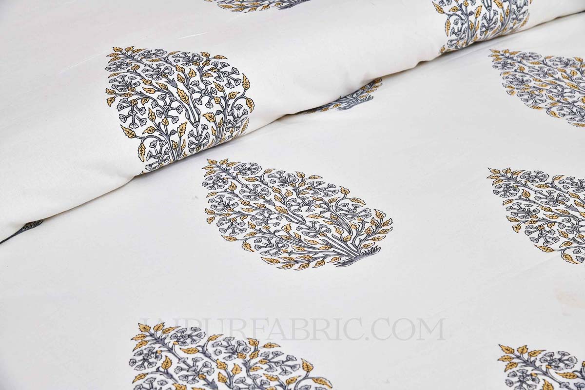 Grey Mughal Jaal Super Fine Cotton Floral Block Print King Size Bedsheet