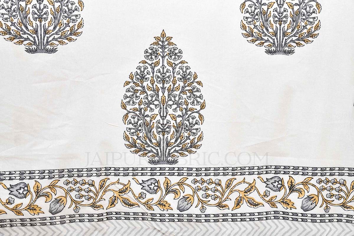 Grey Mughal Jaal Super Fine Cotton Floral Block Print King Size Bedsheet