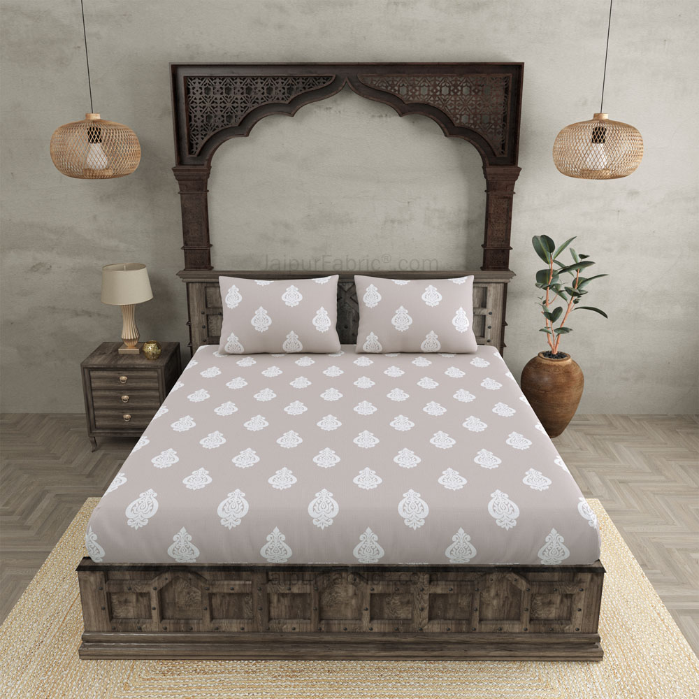 Ethnic Kalash Taupe King Size BedSheet