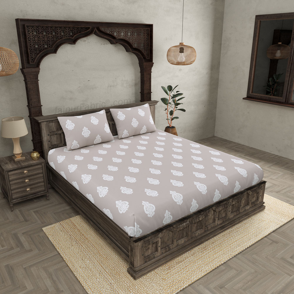 Ethnic Kalash Taupe King Size BedSheet