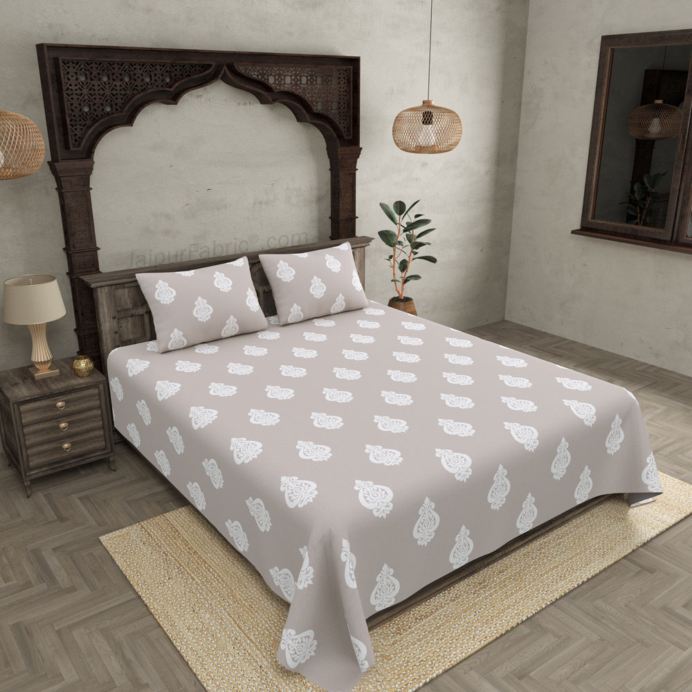 Ethnic Kalash Taupe King Size BedSheet