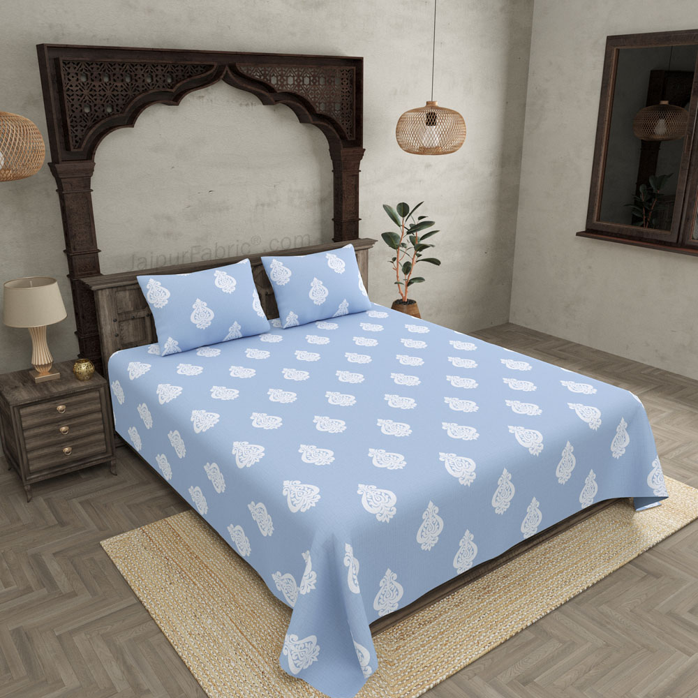 Ethnic Kalash Blue King Size BedSheet