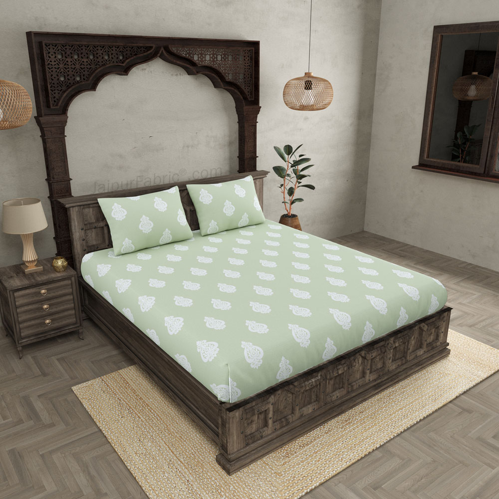 Ethnic Kalash Green King Size BedSheet