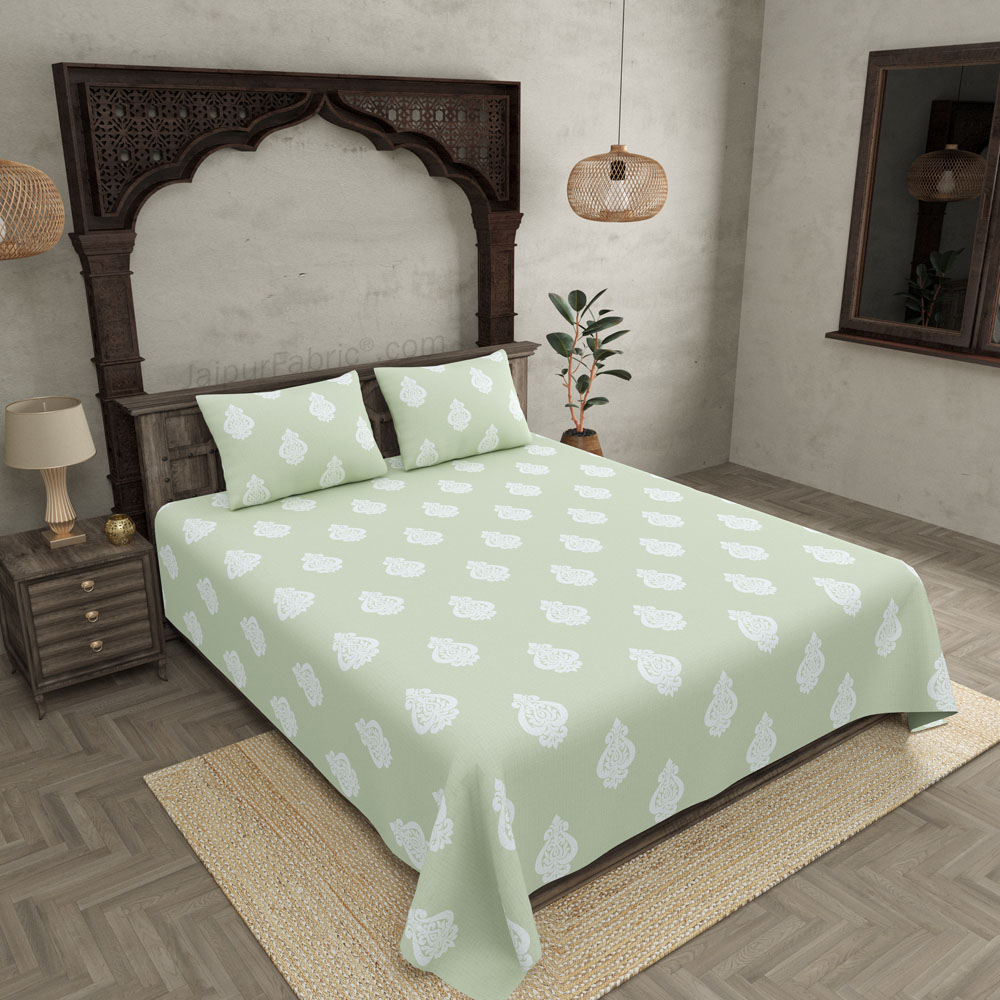 Ethnic Kalash Green King Size BedSheet