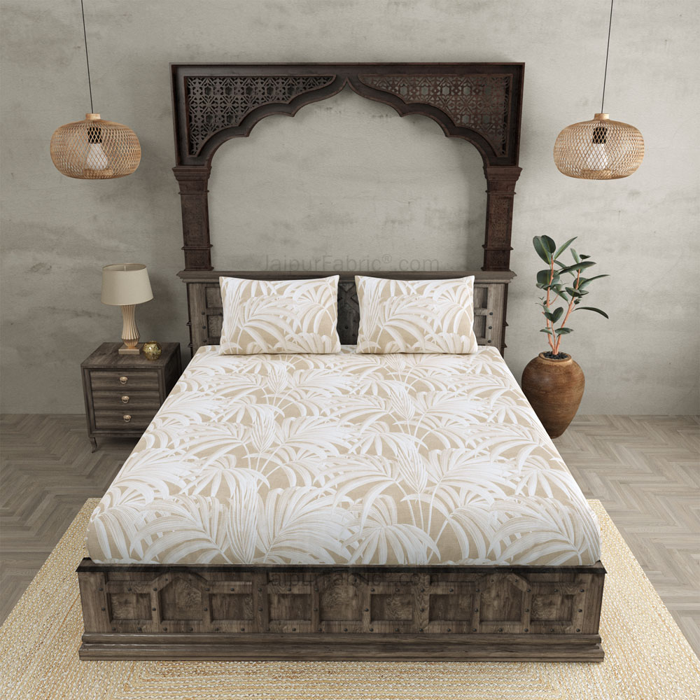 Royal Fern Beige King Size BedSheet