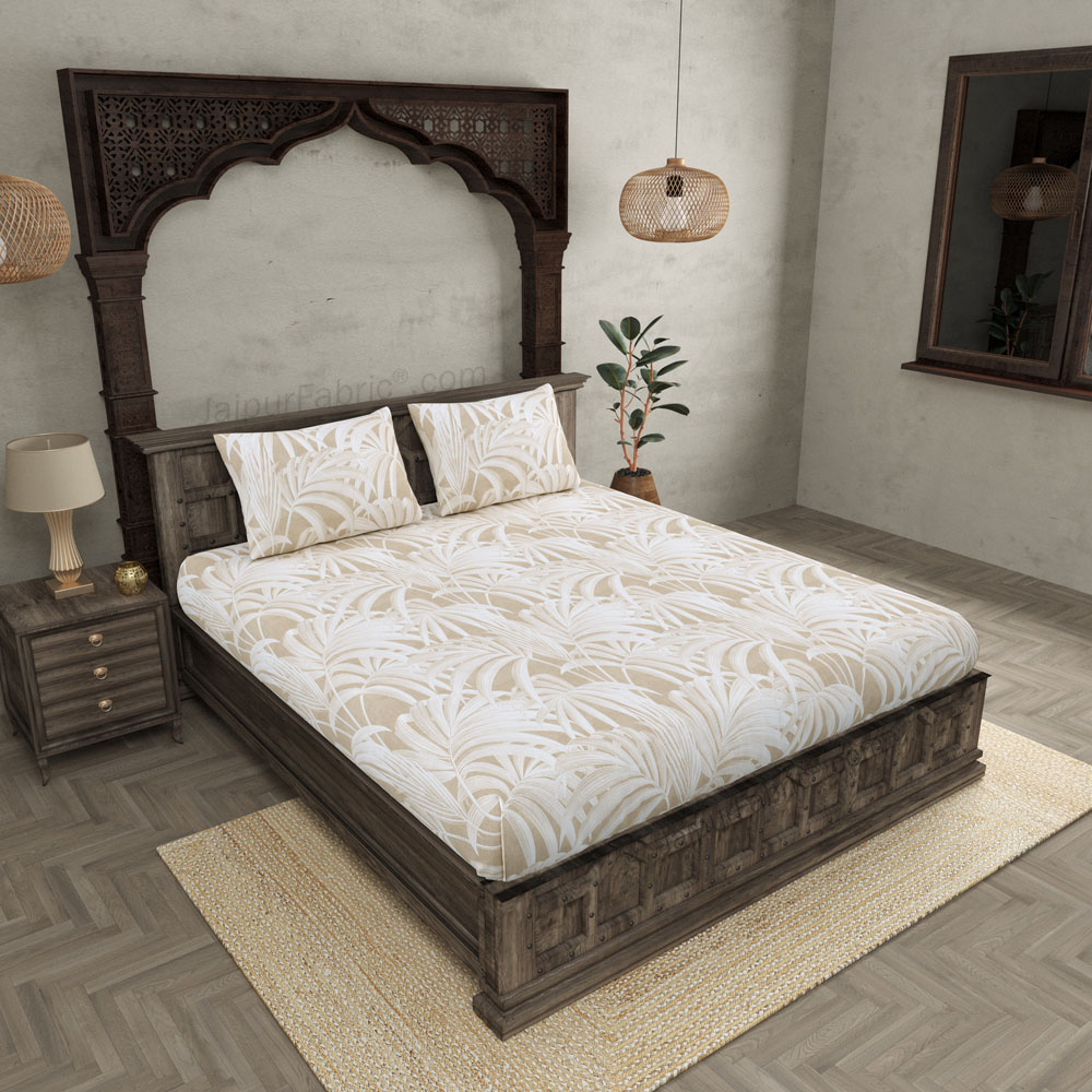 Royal Fern Beige King Size BedSheet