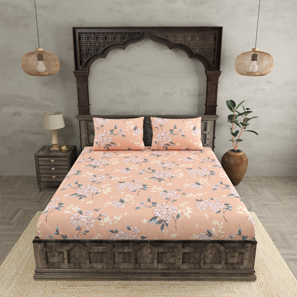 Tropical Floral Peach King Size BedSheet