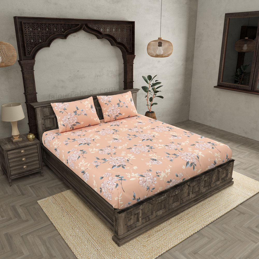 Tropical Floral Peach King Size BedSheet