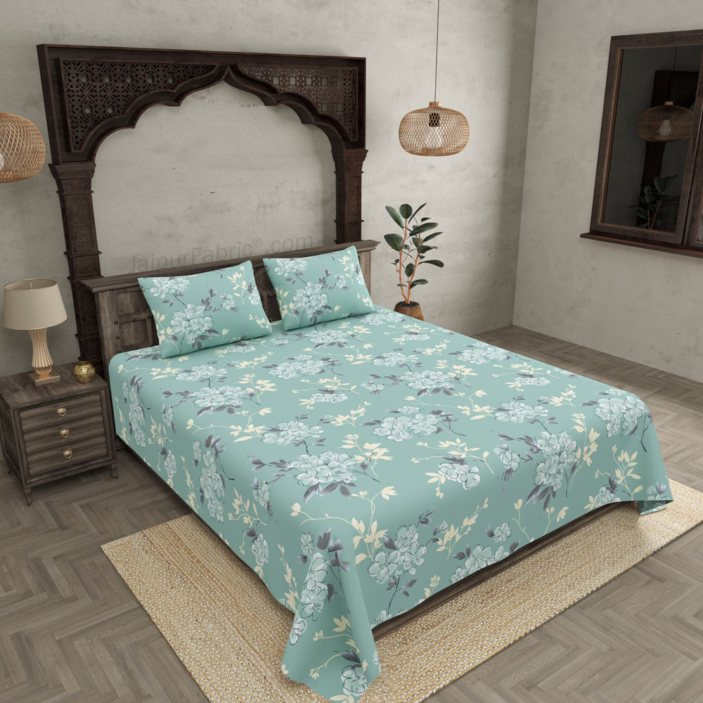 Tropical Floral Green King Size BedSheet