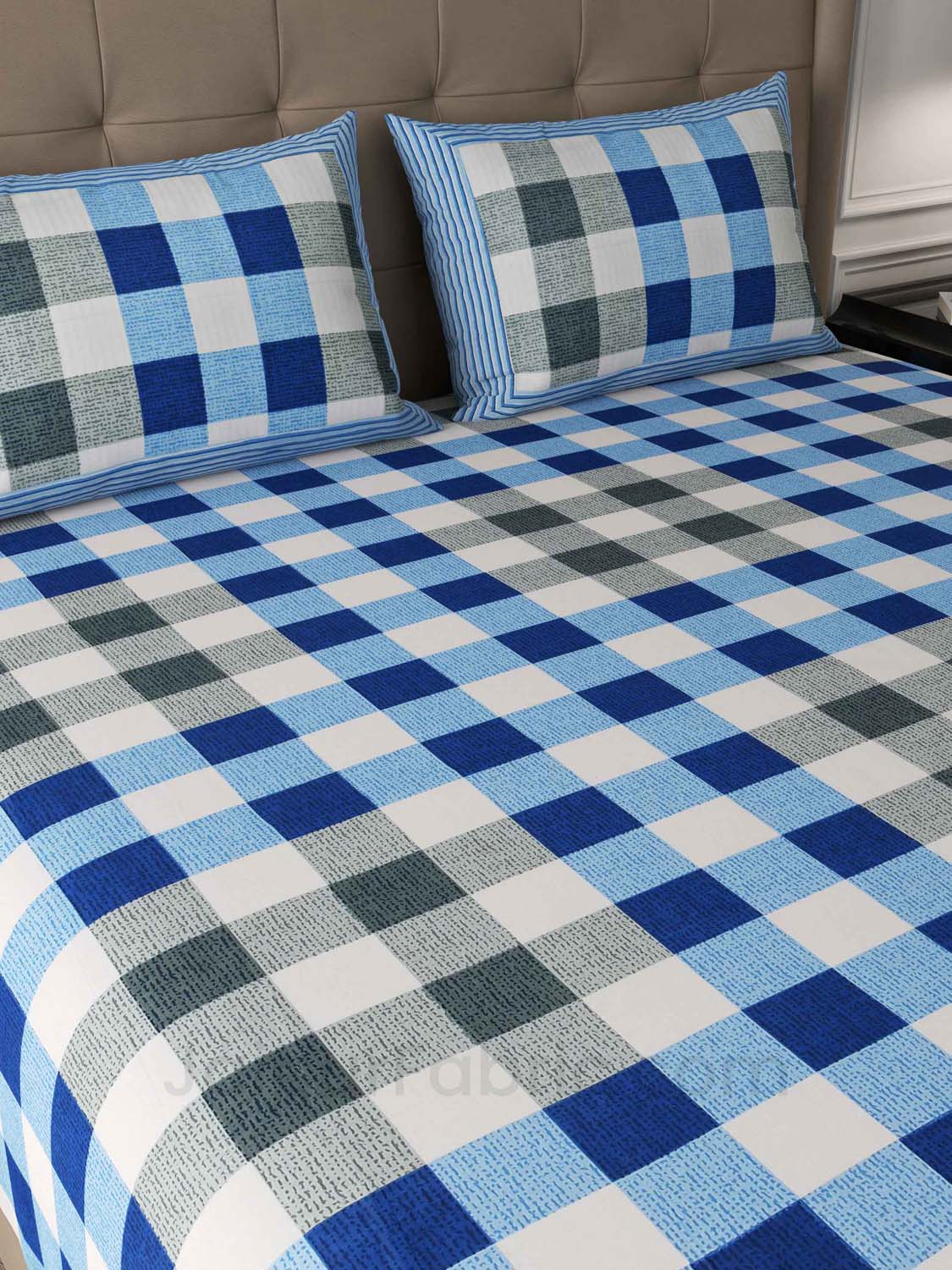 Checkered Blue Cotton King Size Double Bedsheet