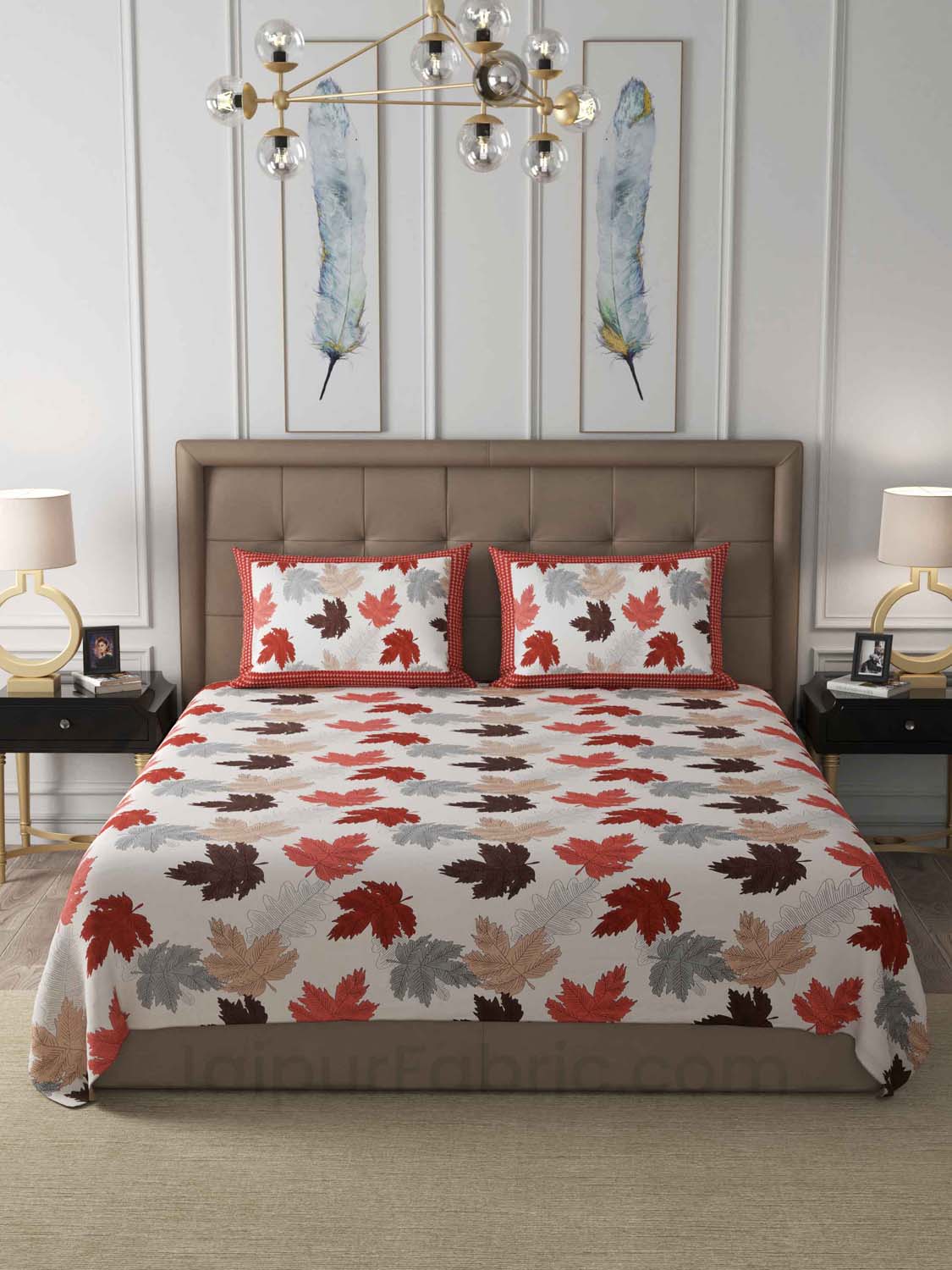 Maple Orange Cotton King Size Double Bedsheet