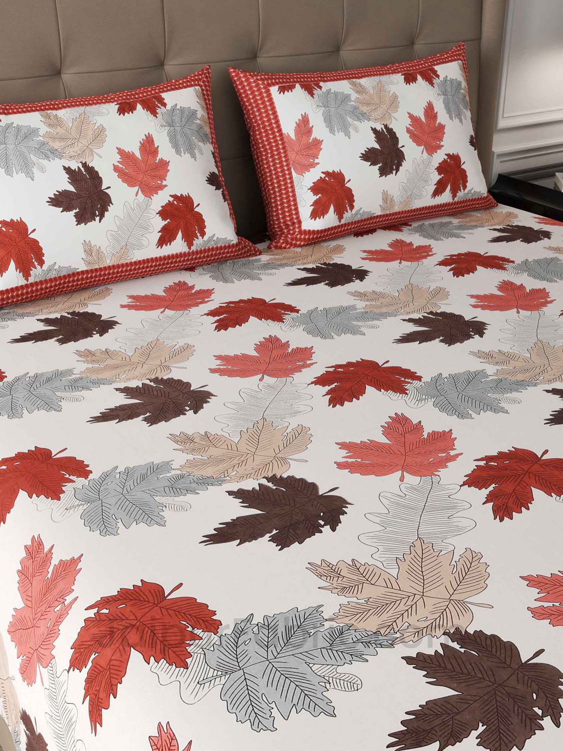 Maple Orange Cotton King Size Double Bedsheet