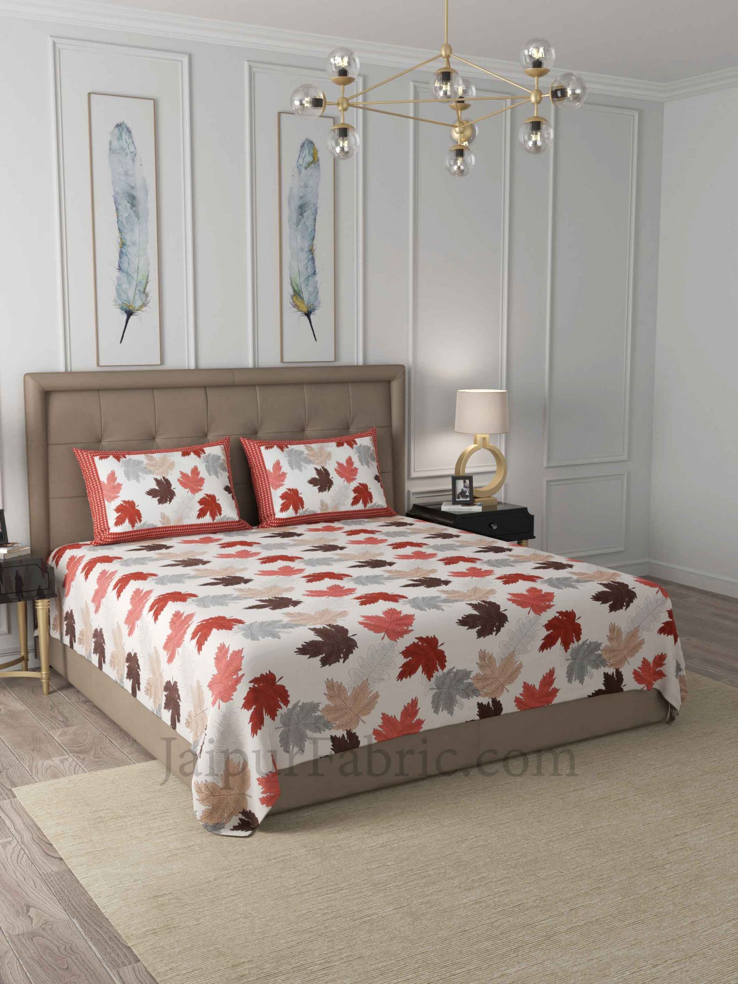 Maple Orange Cotton King Size Double Bedsheet