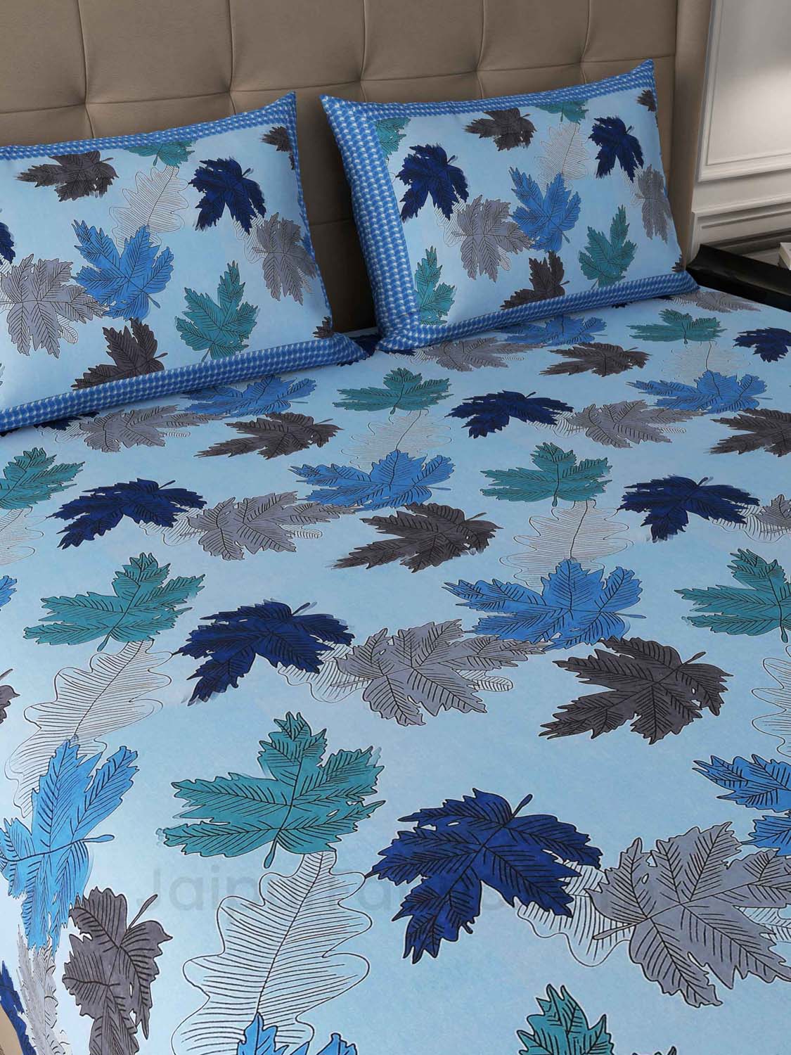 Maple Blue Cotton King Size Double Bedsheet