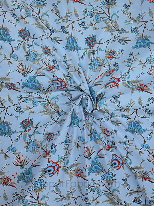 Blue Floral Cotton King Size Double Bedsheet