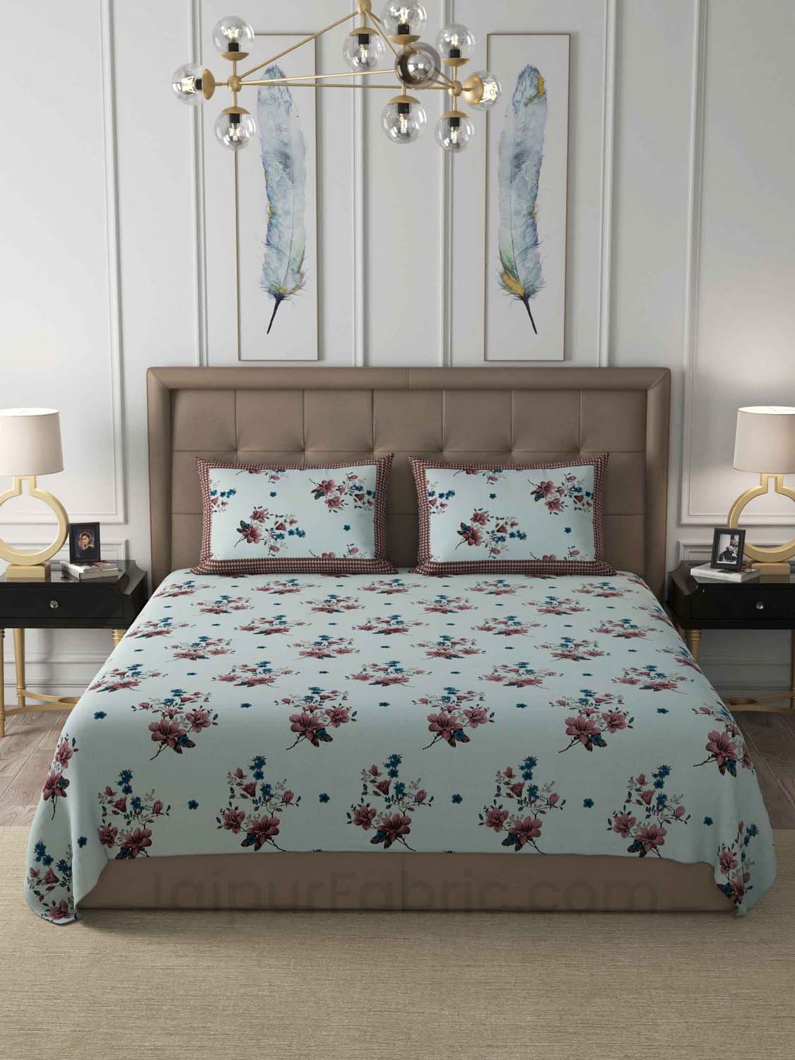 Brown Flowers Cotton King Size Double Bedsheet