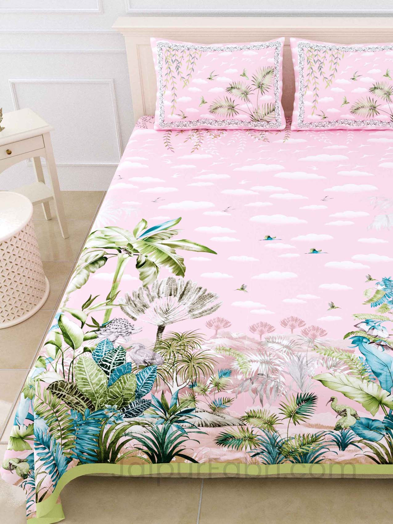 Cyperus Pink Digital Print Luxury Cotton King Size Bedsheet