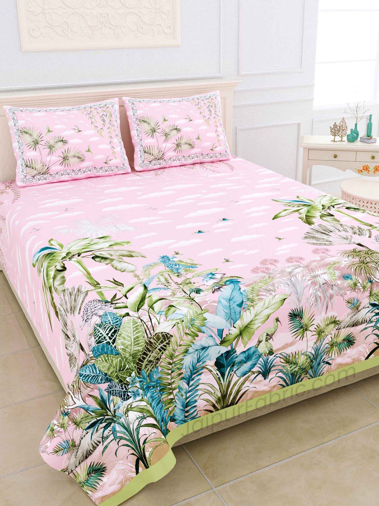 Cyperus Pink Digital Print Luxury Cotton King Size Bedsheet