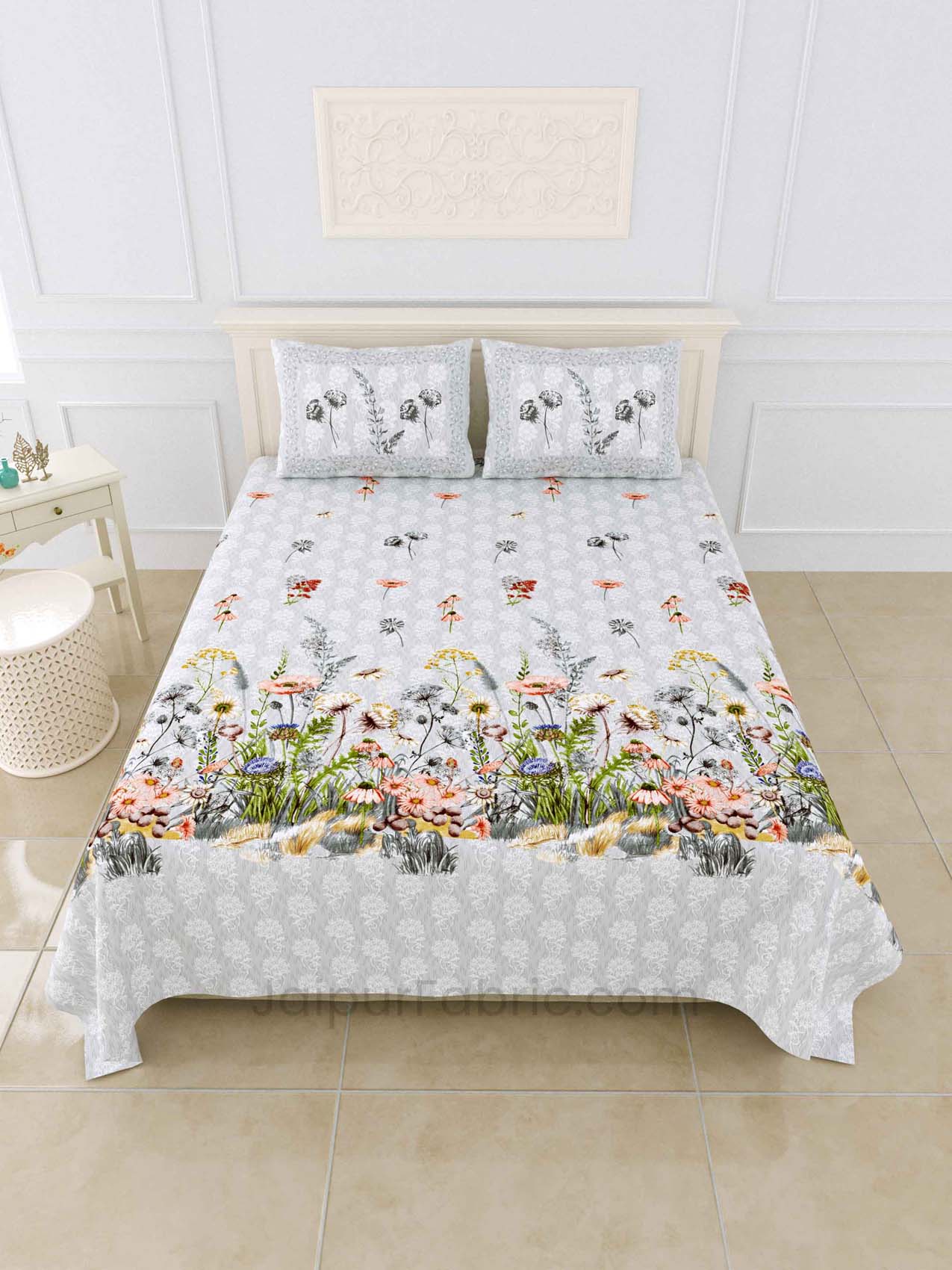 Flora Mist Digital Print Luxury Cotton King Size Bedsheet