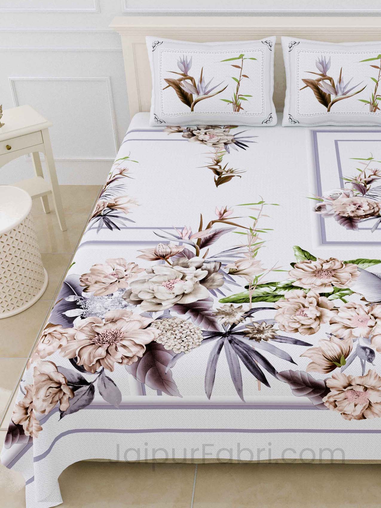 Dreamy AshGrey Digital Print Luxury Cotton King Size Bedsheet