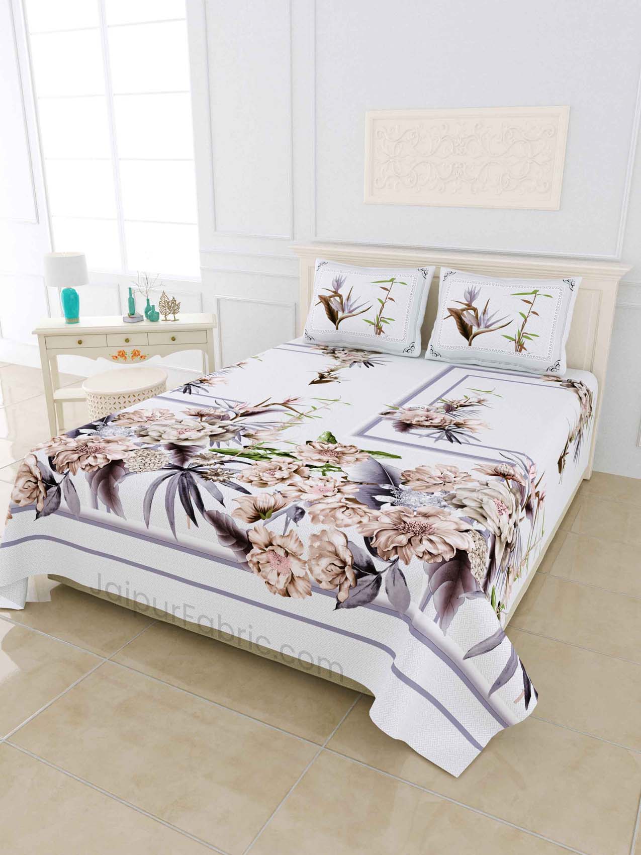 Dreamy AshGrey Digital Print Luxury Cotton King Size Bedsheet