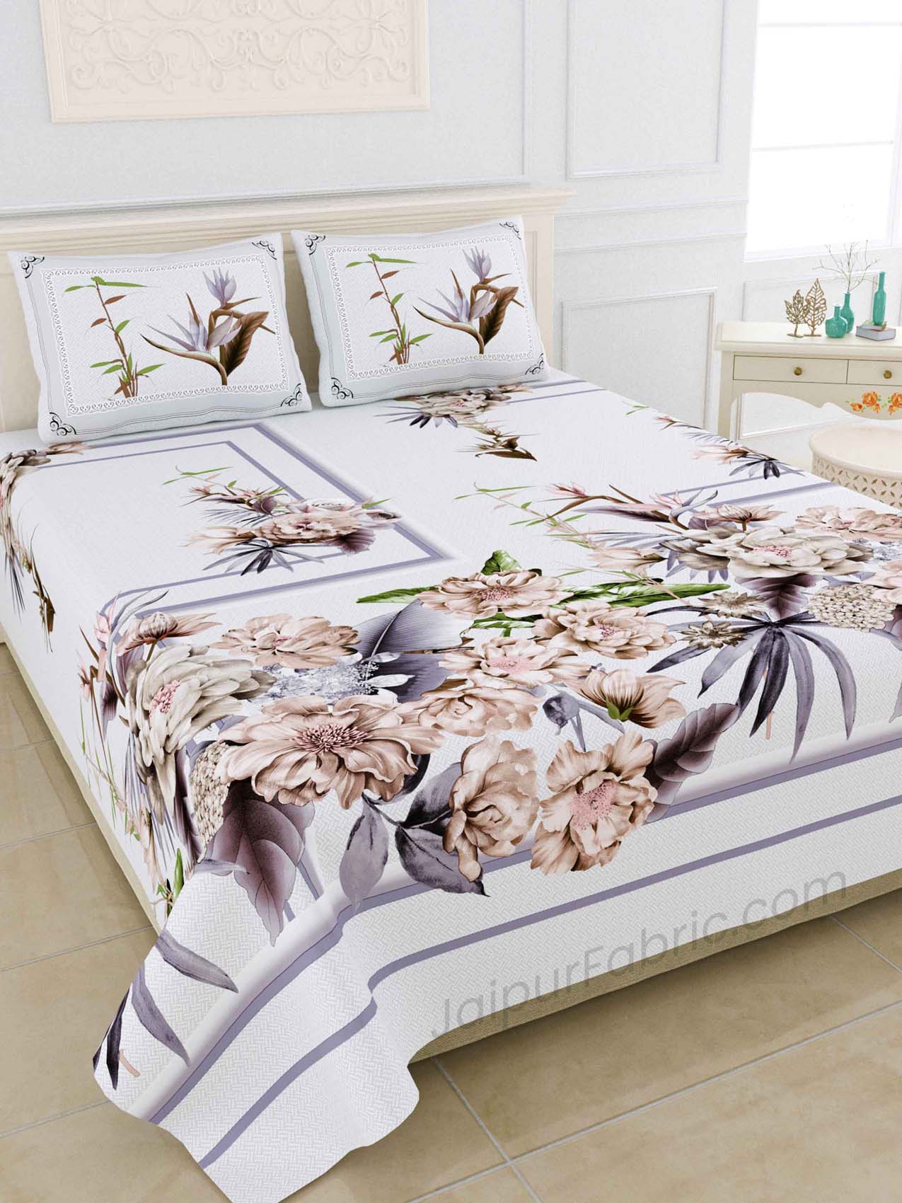 Dreamy AshGrey Digital Print Luxury Cotton King Size Bedsheet