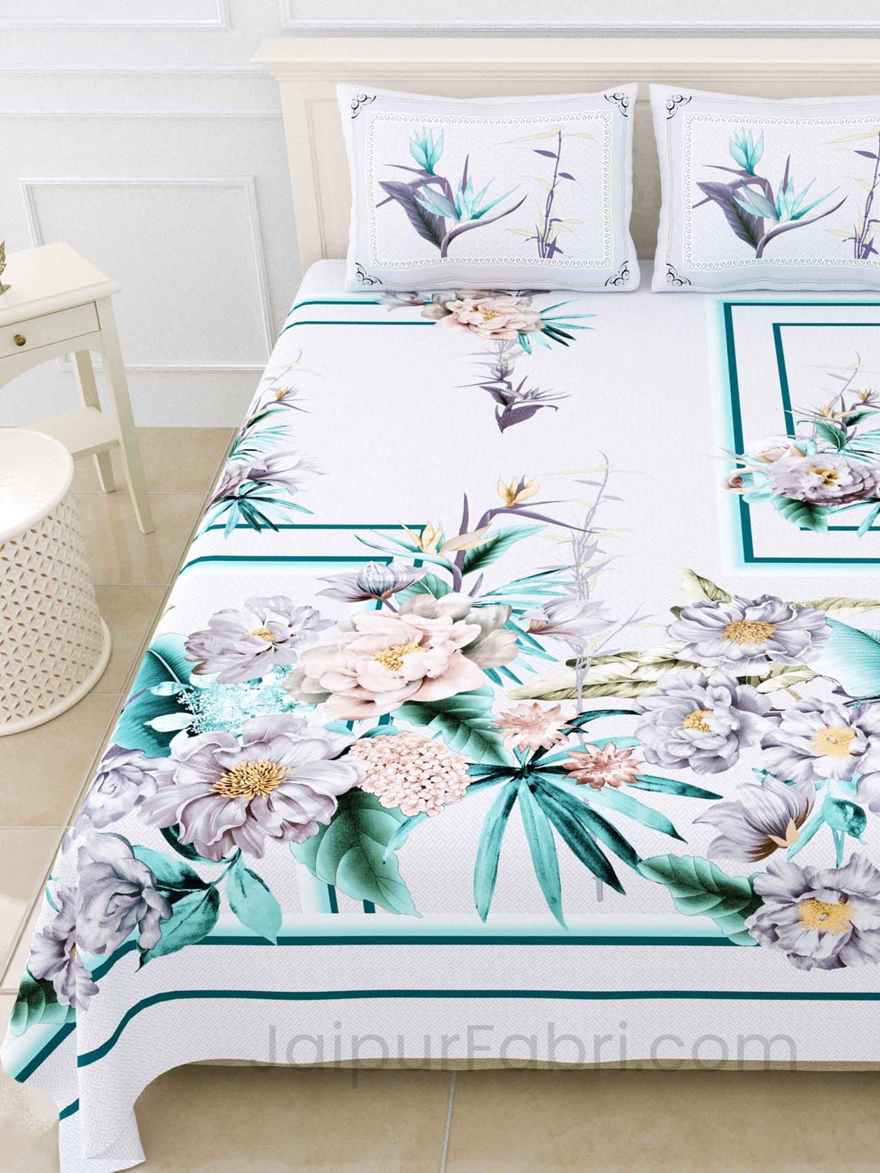 Dreamy SeaGreen Digital Print Luxury Cotton King Size Bedsheet