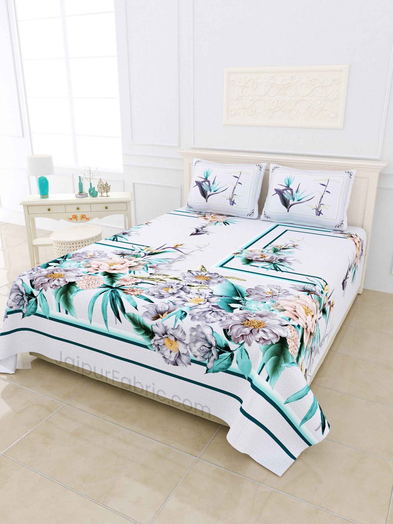 Dreamy SeaGreen Digital Print Luxury Cotton King Size Bedsheet