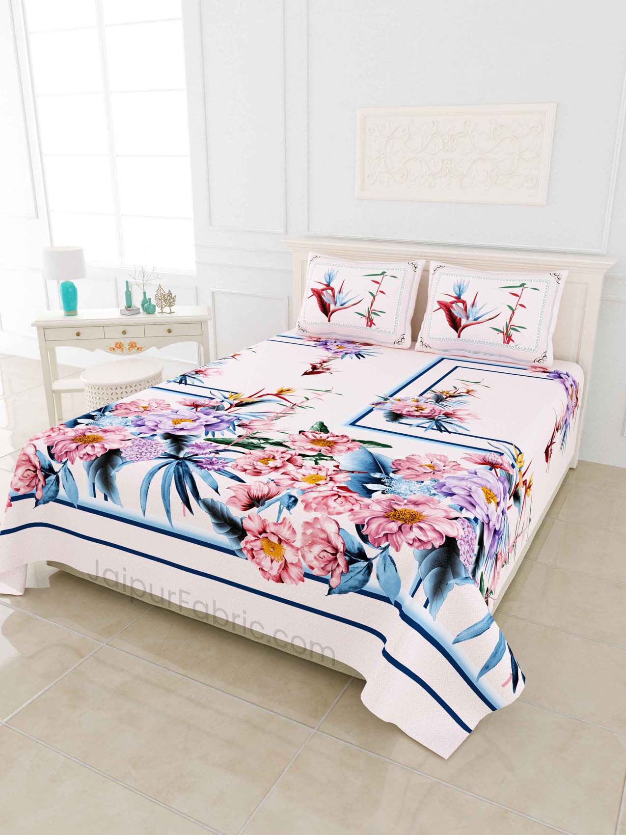 Dreamy MultiColor Digital Print Luxury Cotton King Size Bedsheet