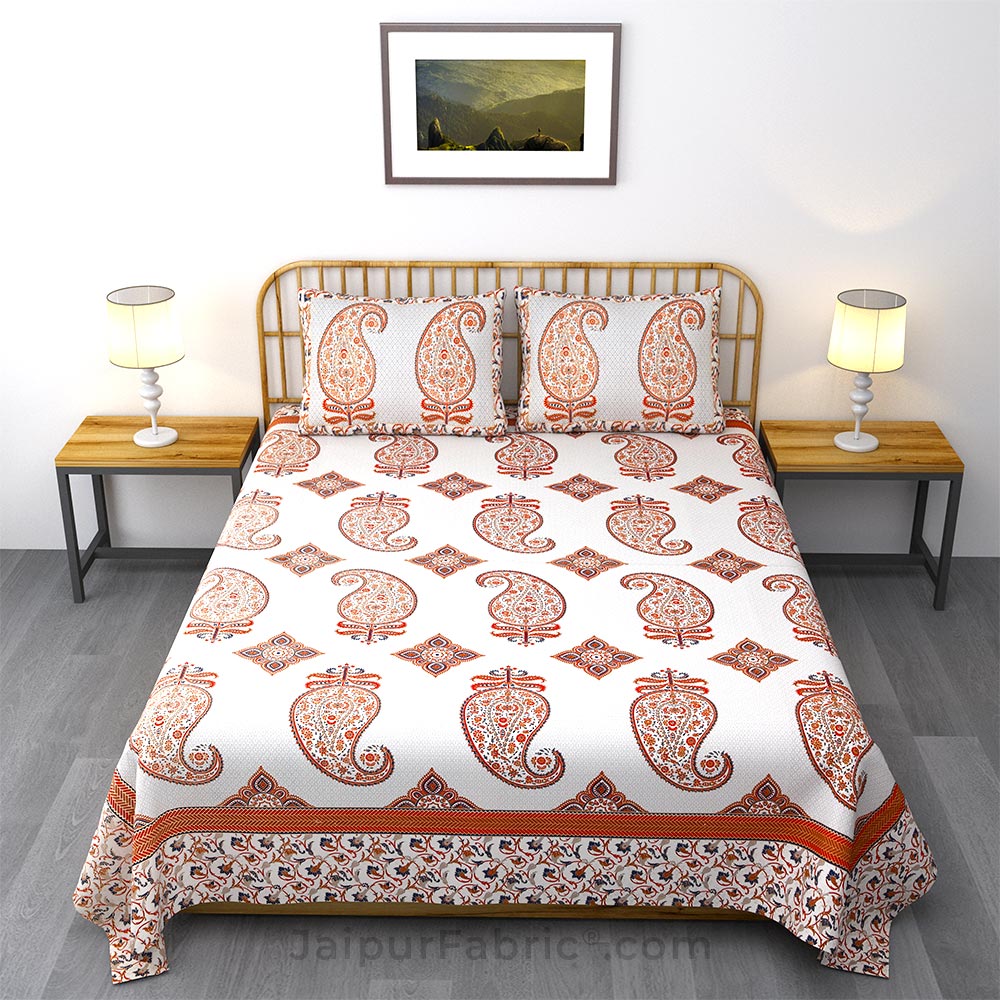 Paisley Infusion Red Khari Gold King Size Bedsheet