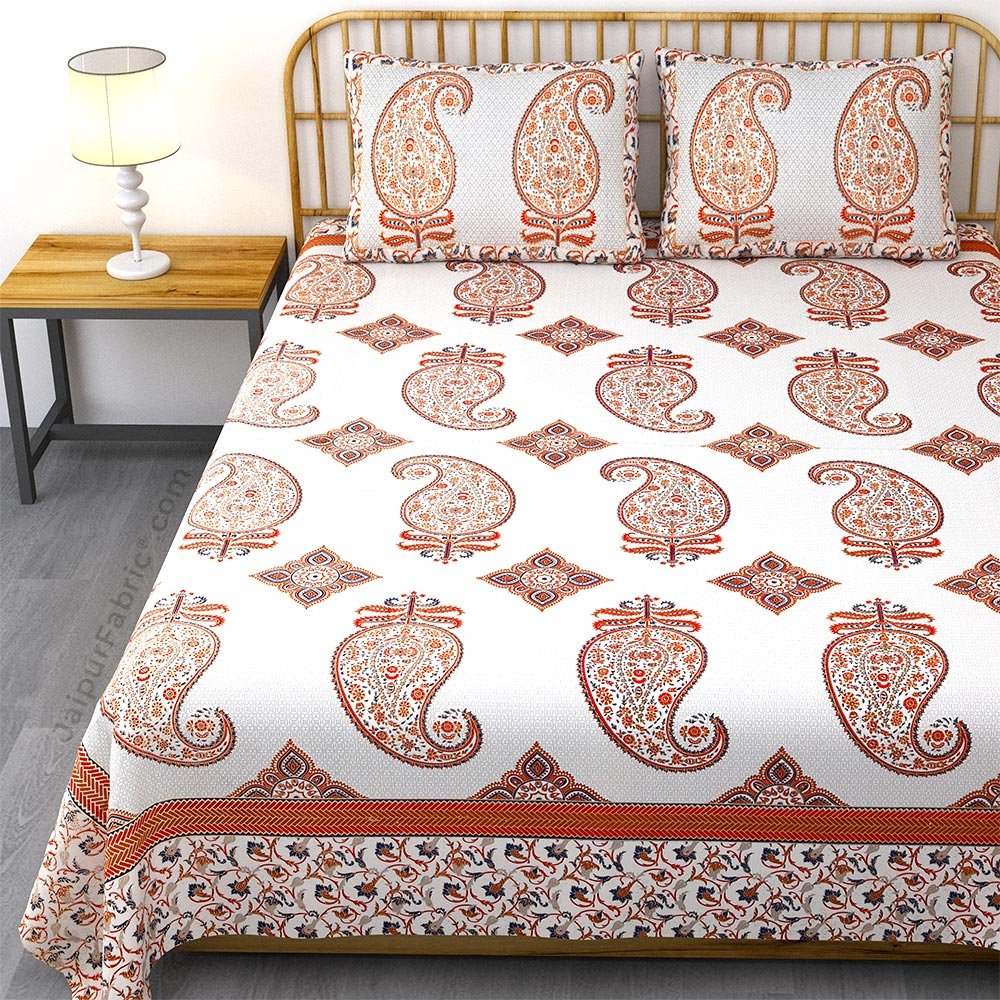 Paisley Infusion Red Khari Gold King Size Bedsheet