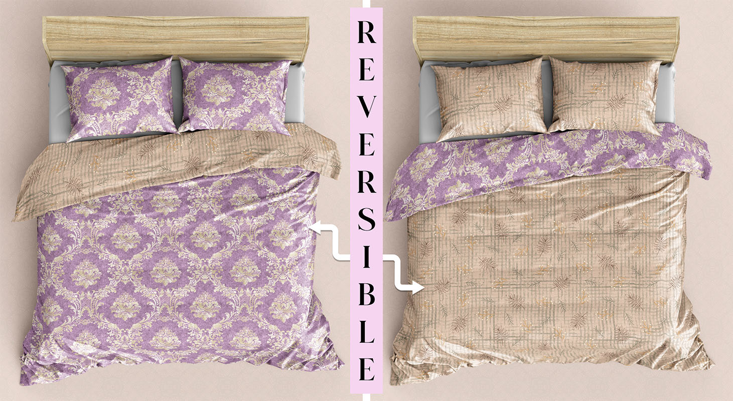 Two in One Reversible KingSize BedSheet Lavender Desert with 4 pillow covers