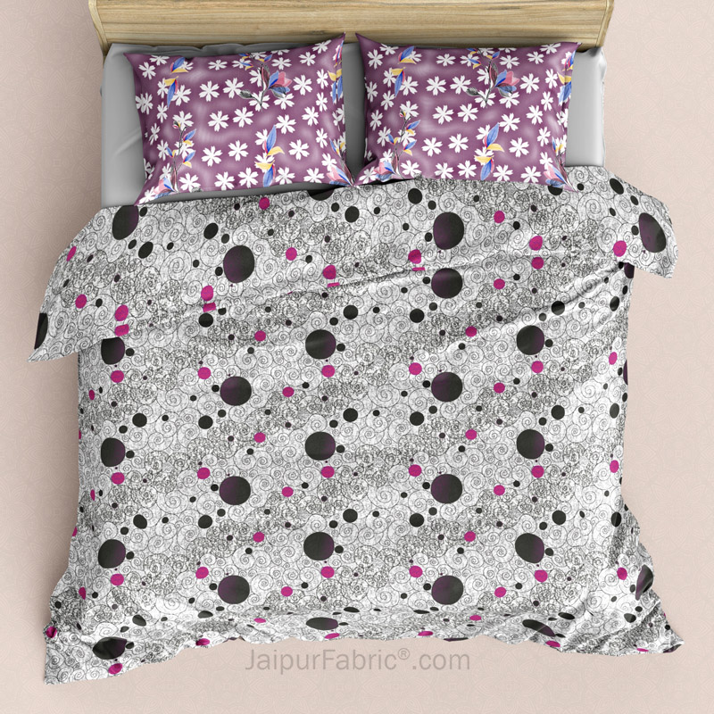 Two in One Reversible KingSize BedSheet Polka Floral with 4 pillow covers