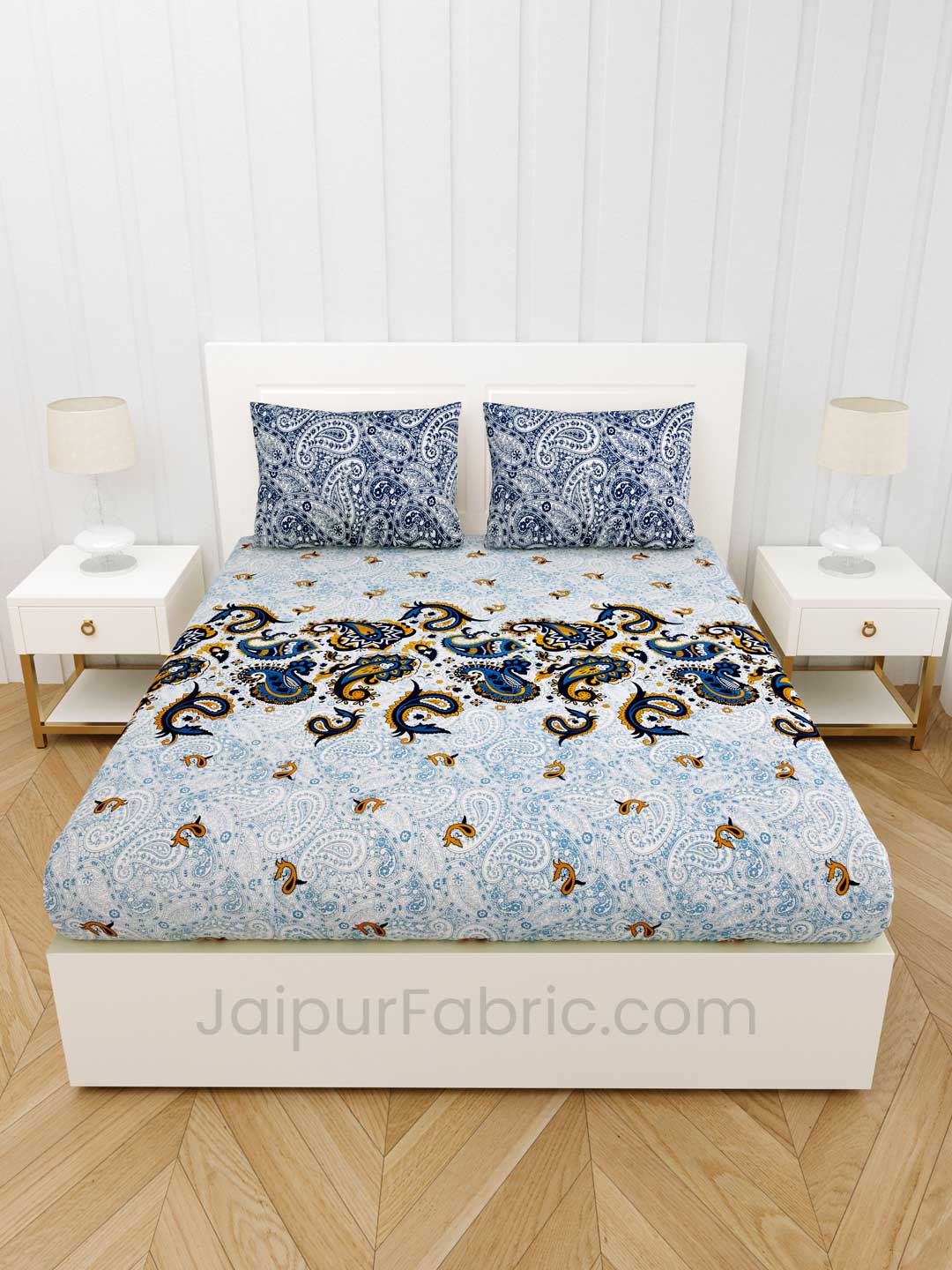 Artistic Blue Premium Cotton King Size Double BedSheet