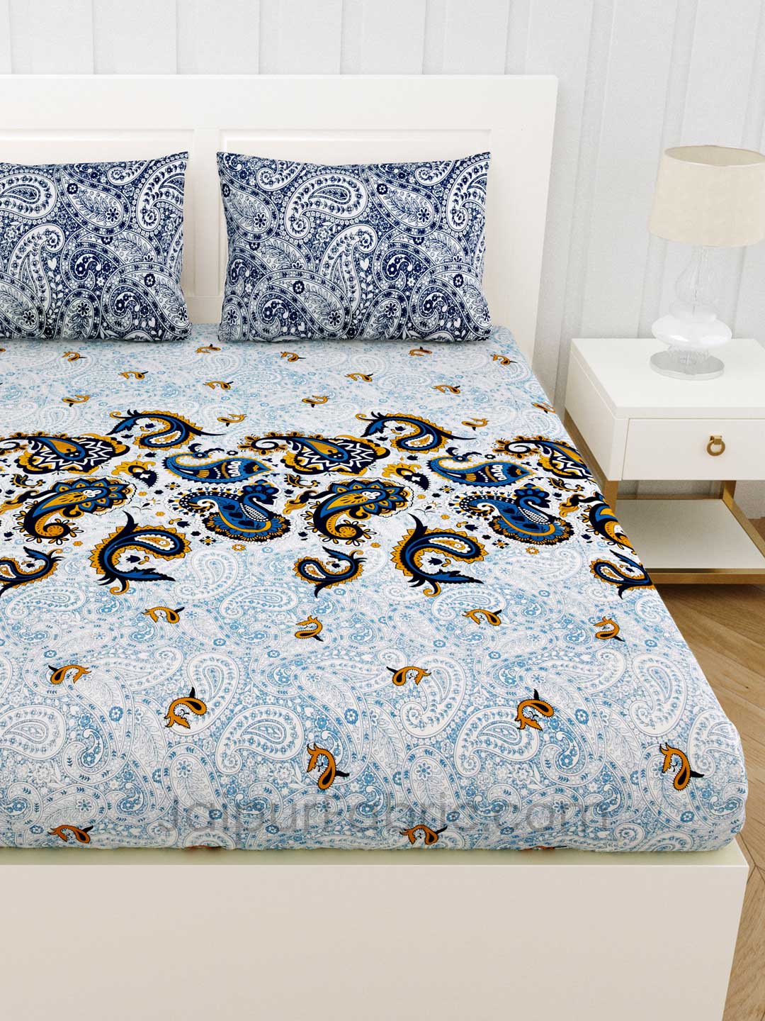 Artistic Blue Premium Cotton King Size Double BedSheet