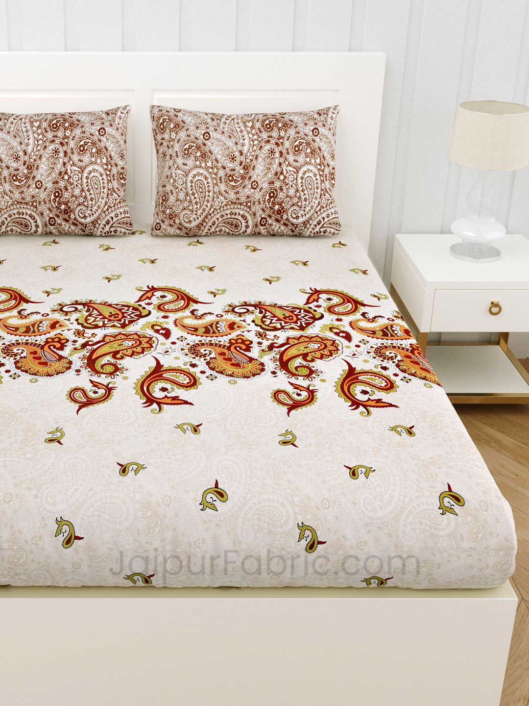 Artistic Cream Premium Cotton King Size Double BedSheet